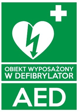 Naklejka "OBIEKT WYPOSAŻONY W DEFIBRYLATOR AED"